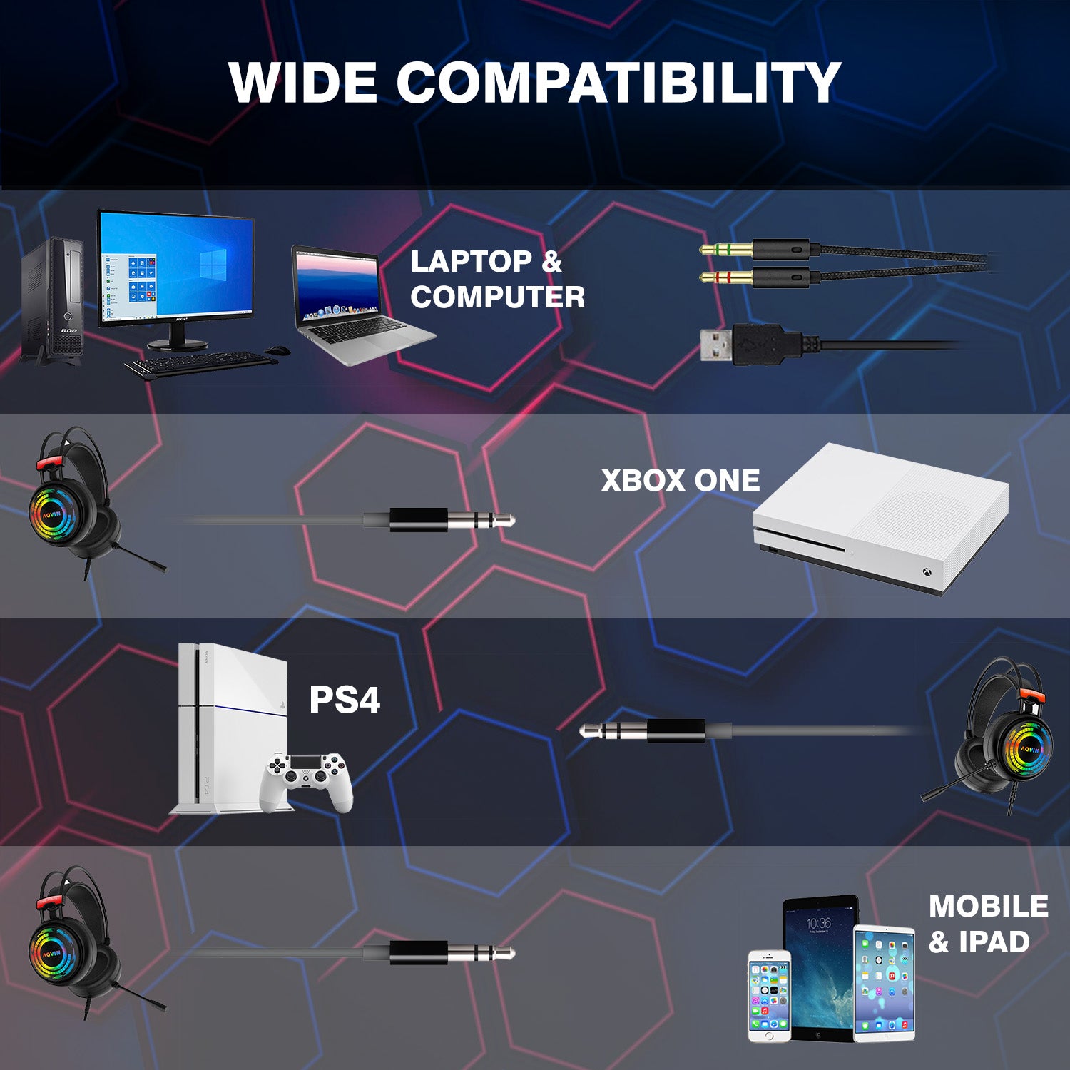 AQVIN Q300 RGB Wired Gaming Headset
